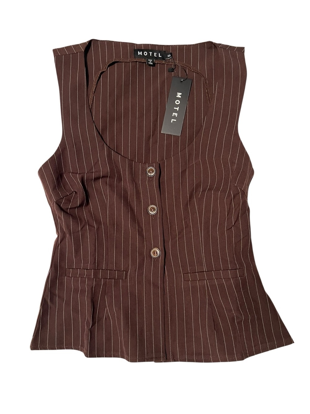 Motel Rocks Pinstripe Waistcoat Vest Brown Size XS DS